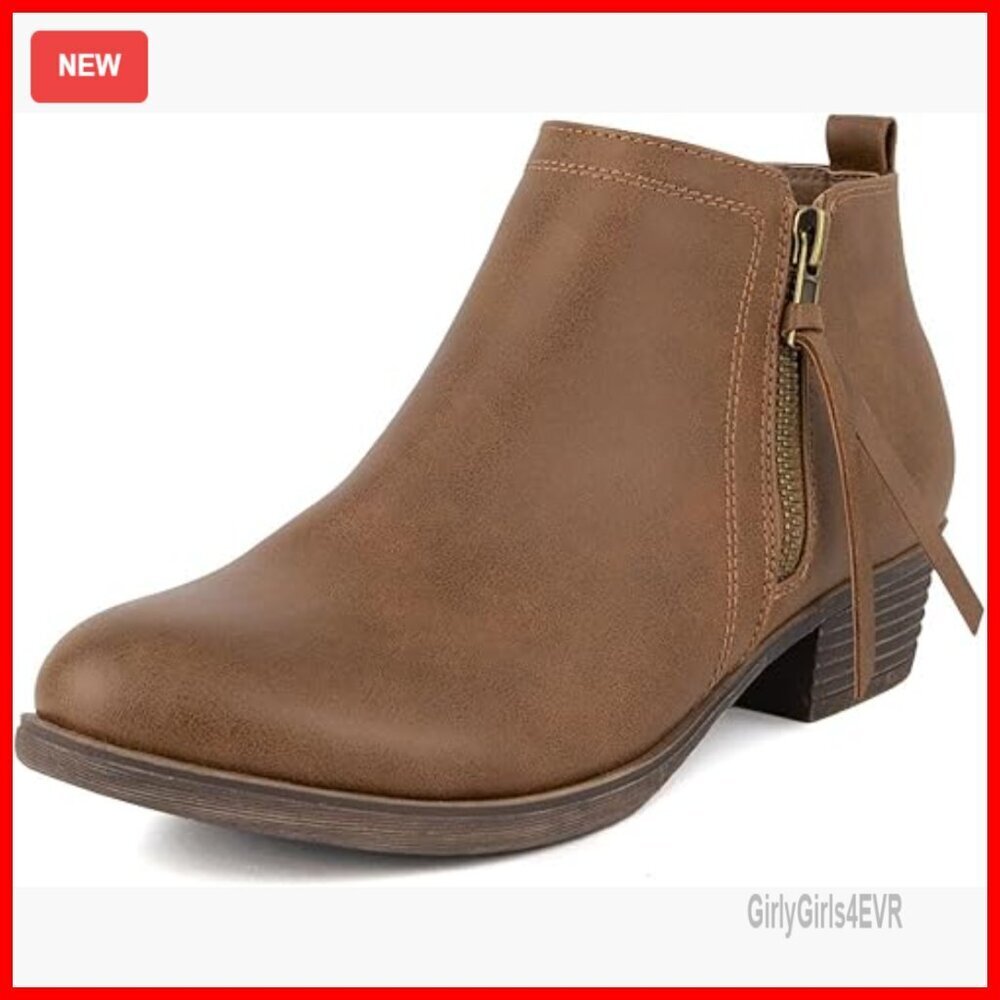 Women's Ankle Booties with Zipper Closure, 1.5 Inch Heel, Pull Tab